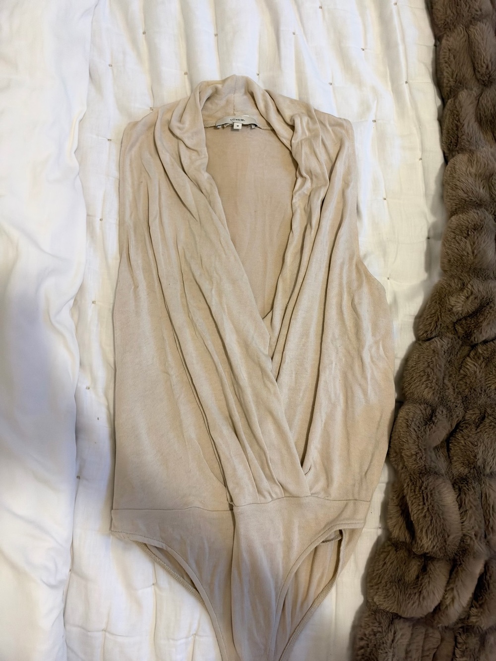 Vince Women's Draped Surplice Bodysuit Beige